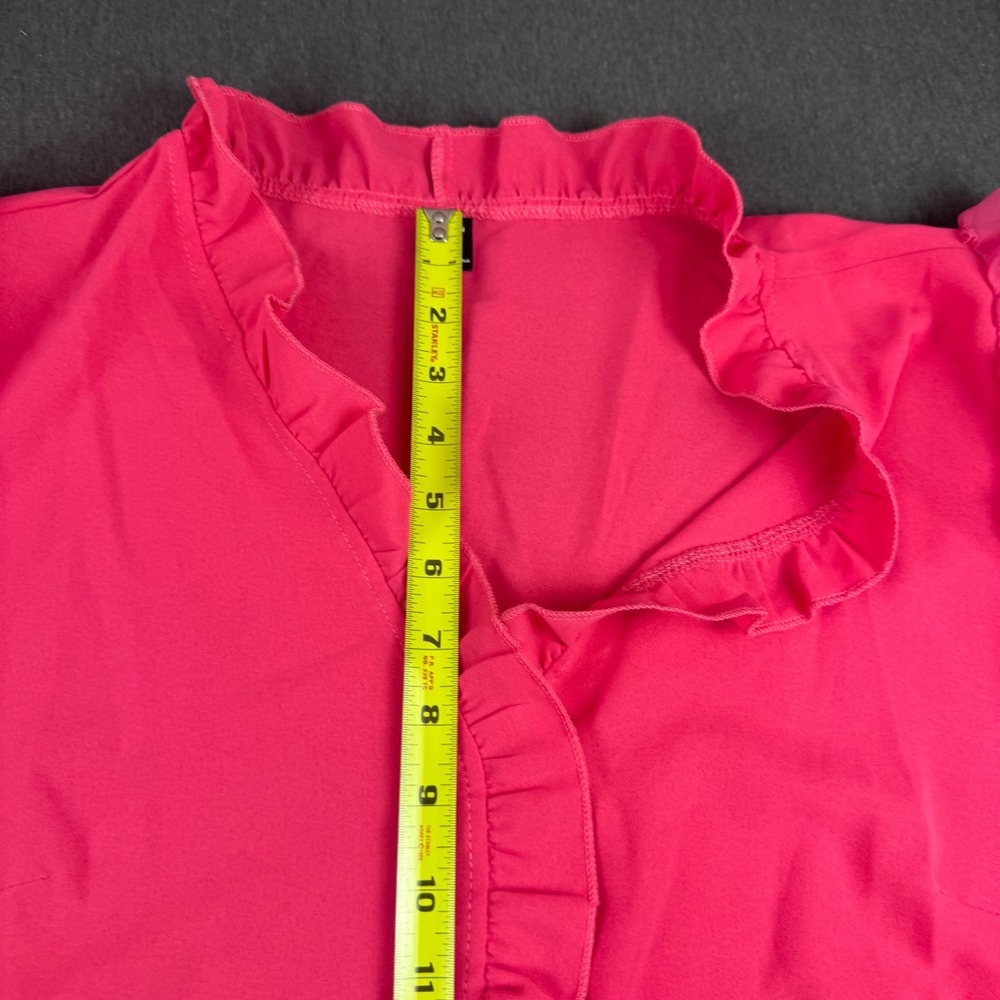 SHEIN Curve Hot Pink Ruffle V-Neck Blouse Swiss Dot Mesh Puff Sleeve Top 1XL - Picture 5 of 9
